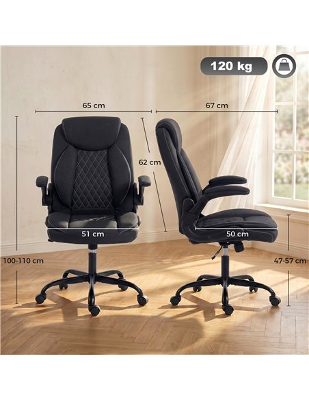 HOMCOM Linen-Look Computer Desk Chair, Executive Office Chair with Flip-Up Armrests and Thick Cushion, Black - pic 207164 | FastDaddyshop