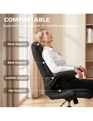HOMCOM Linen-Look Computer Desk Chair, Executive Office Chair with Flip-Up Armrests and Thick Cushion, Black