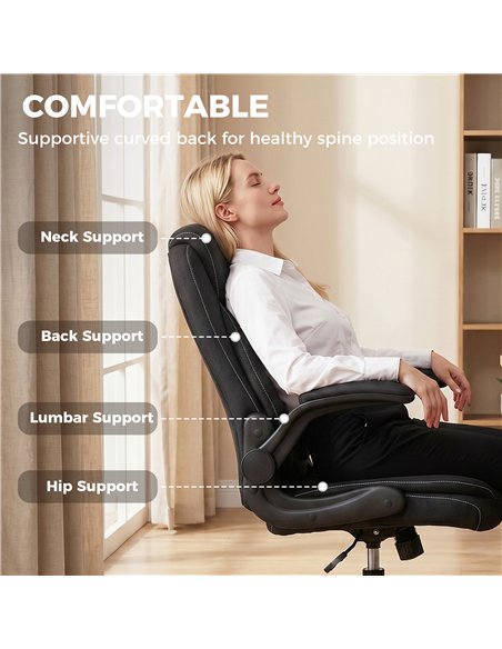 HOMCOM Linen-Look Computer Desk Chair, Executive Office Chair with Flip-Up Armrests and Thick Cushion, Black - pic 207165 | FastDaddyshop