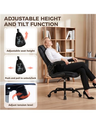 HOMCOM Linen-Look Computer Desk Chair, Executive Office Chair with Flip-Up Armrests and Thick Cushion, Black