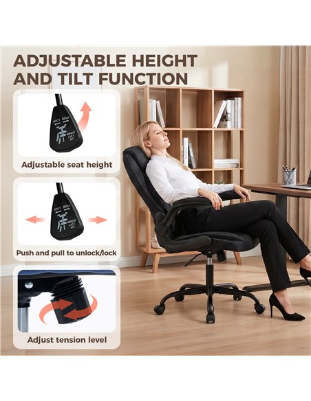 HOMCOM Linen-Look Computer Desk Chair, Executive Office Chair with Flip-Up Armrests and Thick Cushion, Black - pic 207167 | FastDaddyshop
