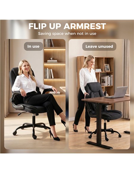 HOMCOM Linen-Look Computer Desk Chair, Executive Office Chair with Flip-Up Armrests and Thick Cushion, Black - pic 207168 | FastDaddyshop
