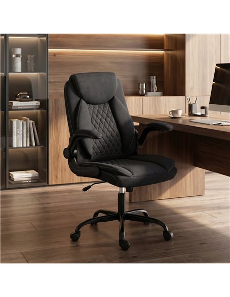 HOMCOM Linen-Look Computer Desk Chair, Executive Office Chair with Flip-Up Armrests and Thick Cushion, Black - pic 207169 | FastDaddyshop