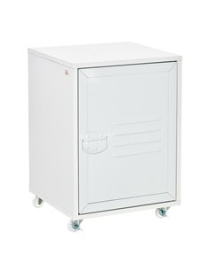 HOMCOM Industrial Mobile Storage Cabinet with Adjustable Shelf, Wheels, Metal Door, White