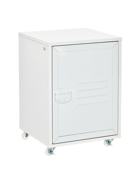 HOMCOM Industrial Mobile Storage Cabinet with Adjustable Shelf, Wheels, Metal Door, White - pic 20717 | FastDaddyshop