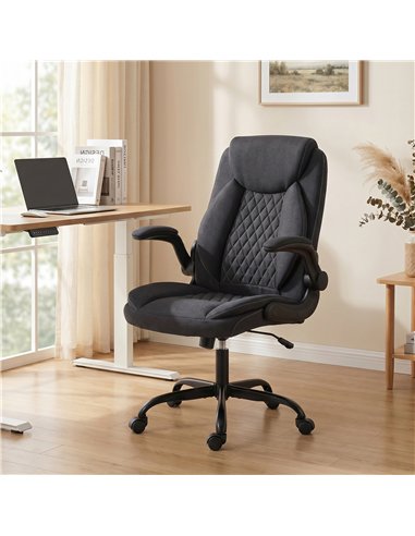 HOMCOM Linen-Look Computer Desk Chair, Executive Office Chair with Flip-Up Armrests and Thick Cushion, Black