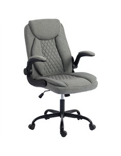 HOMCOM Linen-Look Computer Desk Chair, Executive Office Chair with Flip-Up Armrests and Thick Cushion, Grey