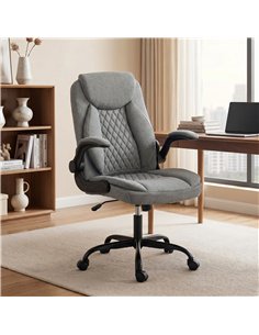 HOMCOM Linen-Look Computer Desk Chair, Executive Office Chair with Flip-Up Armrests and Thick Cushion, Grey 2
