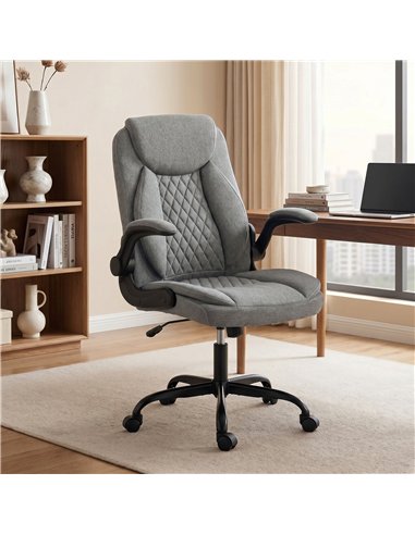 HOMCOM Linen-Look Computer Desk Chair, Executive Office Chair with Flip-Up Armrests and Thick Cushion, Grey