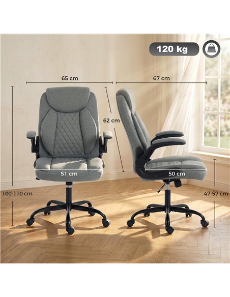 HOMCOM Linen-Look Computer Desk Chair, Executive Office Chair with Flip-Up Armrests and Thick Cushion, Grey - pic 207173 | FastDaddyshop