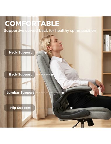 HOMCOM Linen-Look Computer Desk Chair, Executive Office Chair with Flip-Up Armrests and Thick Cushion, Grey