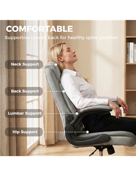HOMCOM Linen-Look Computer Desk Chair, Executive Office Chair with Flip-Up Armrests and Thick Cushion, Grey - pic 207174 | FastDaddyshop