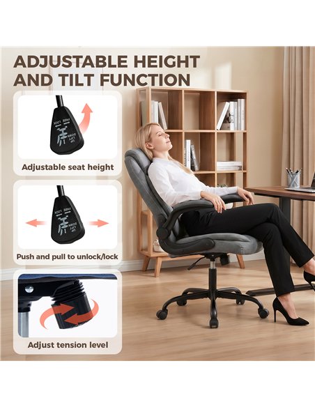 HOMCOM Linen-Look Computer Desk Chair, Executive Office Chair with Flip-Up Armrests and Thick Cushion, Grey - pic 207176 | FastDaddyshop