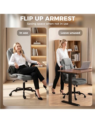 HOMCOM Linen-Look Computer Desk Chair, Executive Office Chair with Flip-Up Armrests and Thick Cushion, Grey