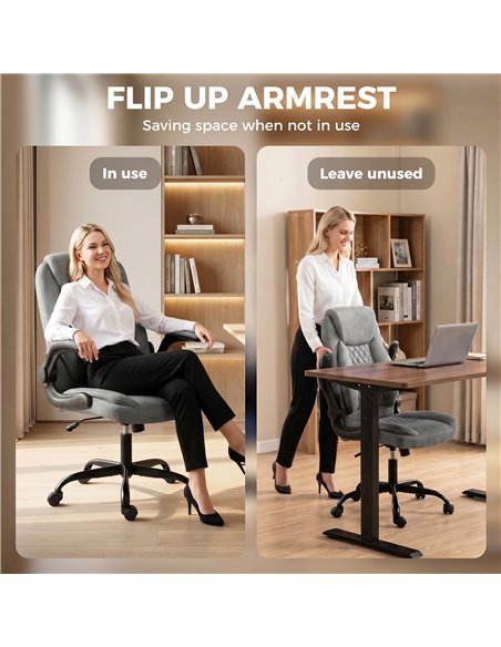 HOMCOM Linen-Look Computer Desk Chair, Executive Office Chair with Flip-Up Armrests and Thick Cushion, Grey - pic 207177 | FastDaddyshop