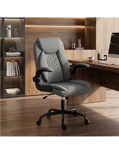 HOMCOM Linen-Look Computer Desk Chair, Executive Office Chair with Flip-Up Armrests and Thick Cushion, Grey