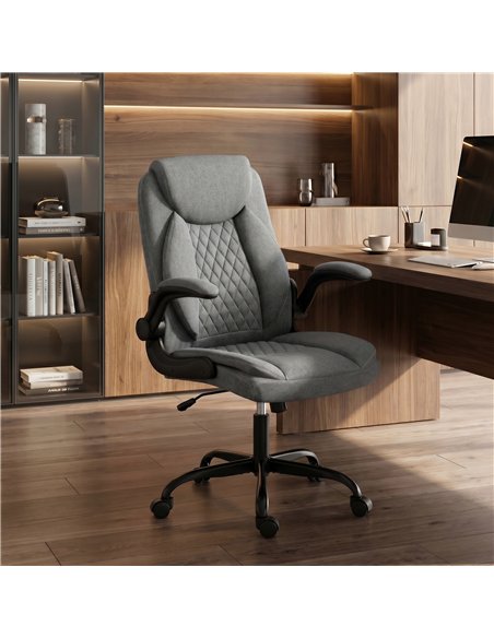 HOMCOM Linen-Look Computer Desk Chair, Executive Office Chair with Flip-Up Armrests and Thick Cushion, Grey - pic 207178 | FastDaddyshop