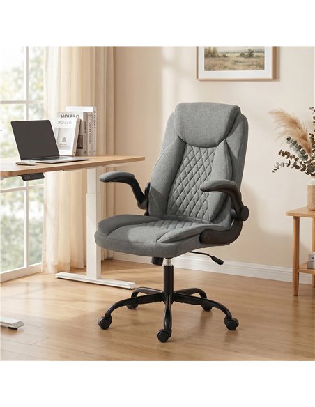 HOMCOM Linen-Look Computer Desk Chair, Executive Office Chair with Flip-Up Armrests and Thick Cushion, Grey - pic 207179 | FastDaddyshop