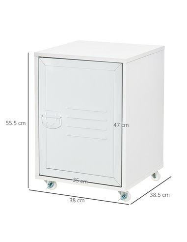 HOMCOM Industrial Mobile Storage Cabinet with Adjustable Shelf, Wheels, Metal Door, White