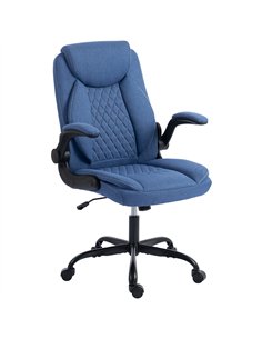 HOMCOM Linen-Look Computer Desk Chair, Executive Office Chair with Flip-Up Armrests and Thick Cushion, Blue
