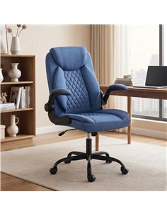 HOMCOM Linen-Look Computer Desk Chair, Executive Office Chair with Flip-Up Armrests and Thick Cushion, Blue 2