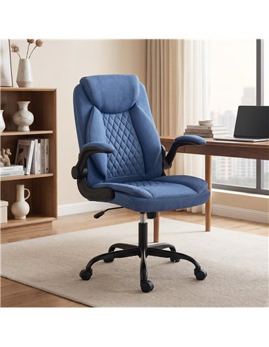 HOMCOM Linen-Look Computer Desk Chair, Executive Office Chair with Flip-Up Armrests and Thick Cushion, Blue