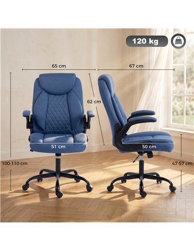 HOMCOM Linen-Look Computer Desk Chair, Executive Office Chair with Flip-Up Armrests and Thick Cushion, Blue