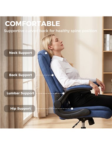 HOMCOM Linen-Look Computer Desk Chair, Executive Office Chair with Flip-Up Armrests and Thick Cushion, Blue