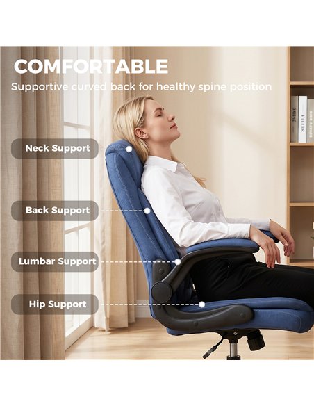 HOMCOM Linen-Look Computer Desk Chair, Executive Office Chair with Flip-Up Armrests and Thick Cushion, Blue - pic 207183 | FastDaddyshop