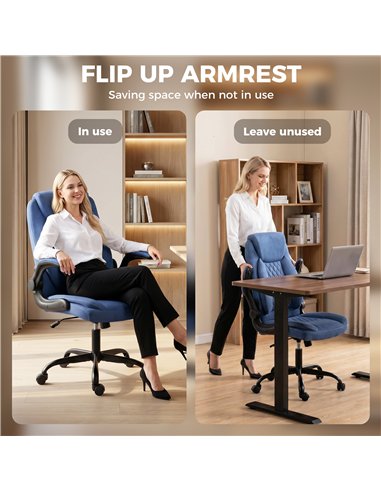 HOMCOM Linen-Look Computer Desk Chair, Executive Office Chair with Flip-Up Armrests and Thick Cushion, Blue