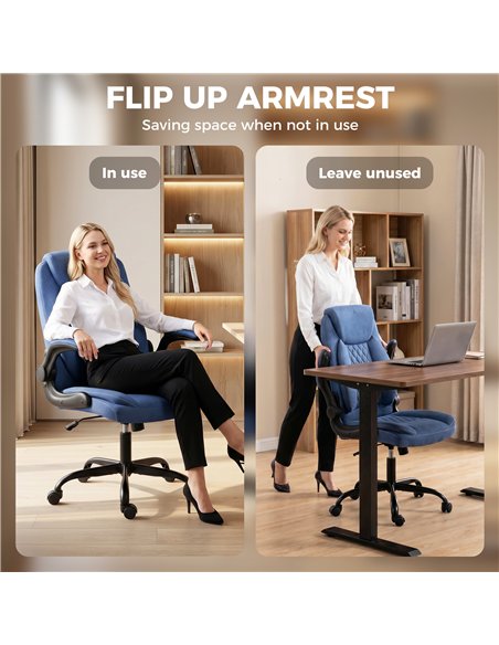 HOMCOM Linen-Look Computer Desk Chair, Executive Office Chair with Flip-Up Armrests and Thick Cushion, Blue - pic 207186 | FastDaddyshop