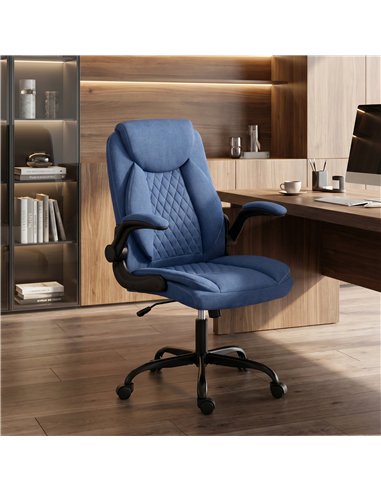 HOMCOM Linen-Look Computer Desk Chair, Executive Office Chair with Flip-Up Armrests and Thick Cushion, Blue