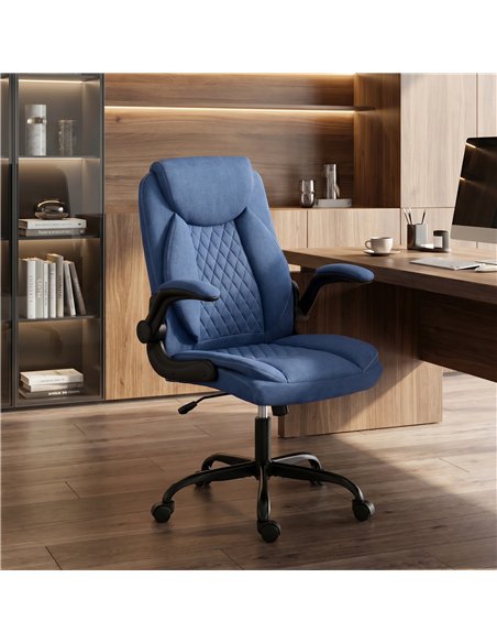 HOMCOM Linen-Look Computer Desk Chair, Executive Office Chair with Flip-Up Armrests and Thick Cushion, Blue - pic 207187 | FastDaddyshop