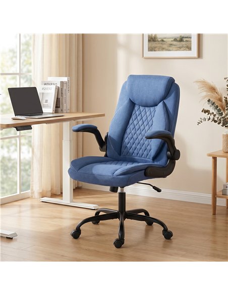 HOMCOM Linen-Look Computer Desk Chair, Executive Office Chair with Flip-Up Armrests and Thick Cushion, Blue - pic 207188 | FastDaddyshop