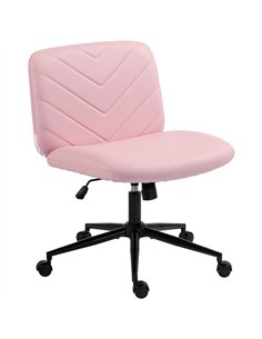 HOMCOM Home Office Desk Chair Height Adjustable Swivel Chair Cross Legged Wide Seat Swivel Wheels Pink
