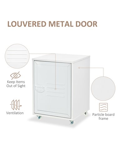 HOMCOM Industrial Mobile Storage Cabinet with Adjustable Shelf, Wheels, Metal Door, White