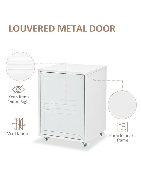 HOMCOM Industrial Mobile Storage Cabinet with Adjustable Shelf, Wheels, Metal Door, White - pic 20719 | FastDaddyshop