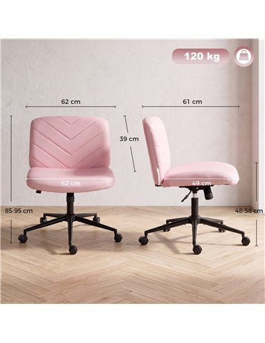 HOMCOM Home Office Desk Chair Height Adjustable Swivel Chair Cross Legged Wide Seat Swivel Wheels Pink