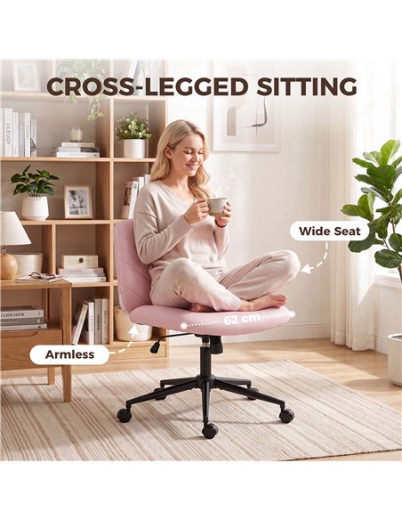 HOMCOM Home Office Desk Chair Height Adjustable Swivel Chair Cross Legged Wide Seat Swivel Wheels Pink - pic 207192 | FastDaddyshop