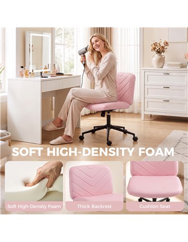 HOMCOM Home Office Desk Chair Height Adjustable Swivel Chair Cross Legged Wide Seat Swivel Wheels Pink