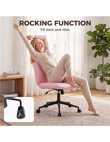 HOMCOM Home Office Desk Chair Height Adjustable Swivel Chair Cross Legged Wide Seat Swivel Wheels Pink - pic 207194 | FastDaddyshop