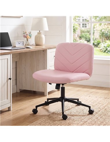 HOMCOM Home Office Desk Chair Height Adjustable Swivel Chair Cross Legged Wide Seat Swivel Wheels Pink
