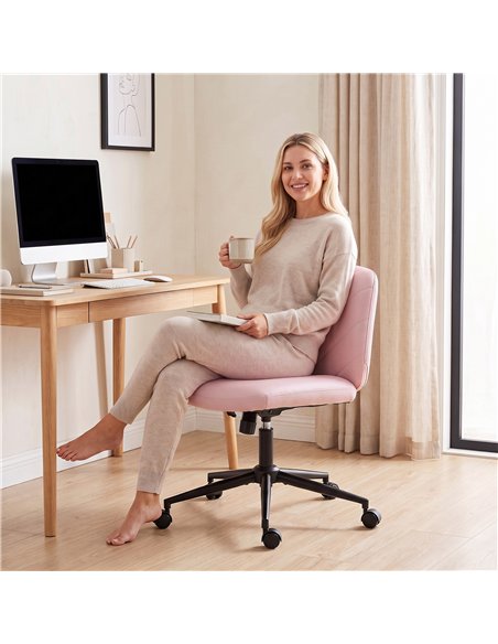 HOMCOM Home Office Desk Chair Height Adjustable Swivel Chair Cross Legged Wide Seat Swivel Wheels Pink - pic 207197 | FastDaddyshop