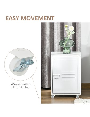 HOMCOM Industrial Mobile Storage Cabinet with Adjustable Shelf, Wheels, Metal Door, White