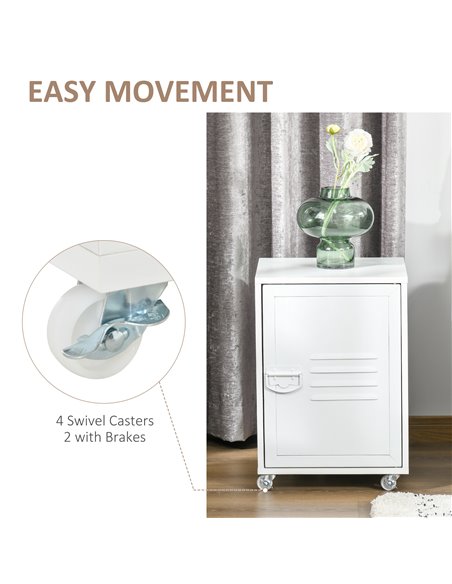 HOMCOM Industrial Mobile Storage Cabinet with Adjustable Shelf, Wheels, Metal Door, White - pic 20720 | FastDaddyshop