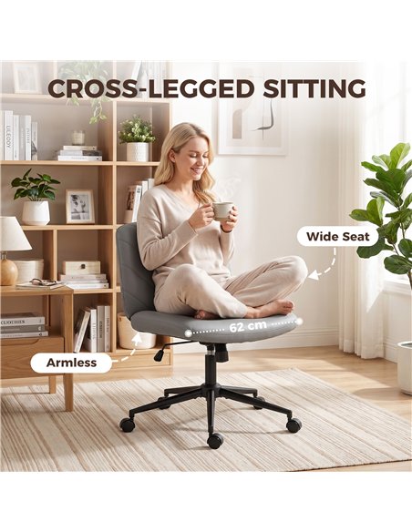 HOMCOM Home Office Desk Chair Height Adjustable Swivel Chair Cross Legged Wide Seat Swivel Wheels Grey - pic 207201 | FastDaddyshop