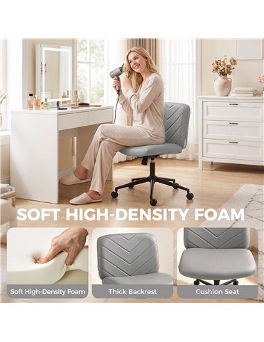 HOMCOM Home Office Desk Chair Height Adjustable Swivel Chair Cross Legged Wide Seat Swivel Wheels Grey