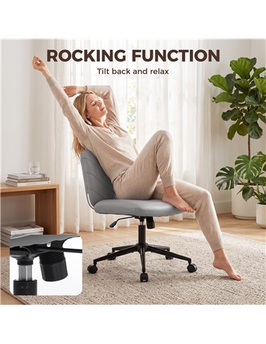 HOMCOM Home Office Desk Chair Height Adjustable Swivel Chair Cross Legged Wide Seat Swivel Wheels Grey