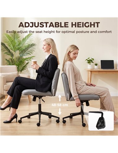 HOMCOM Home Office Desk Chair Height Adjustable Swivel Chair Cross Legged Wide Seat Swivel Wheels Grey