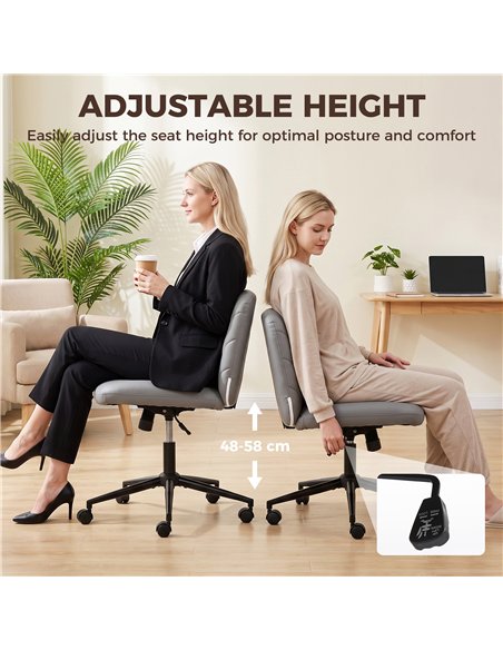 HOMCOM Home Office Desk Chair Height Adjustable Swivel Chair Cross Legged Wide Seat Swivel Wheels Grey - pic 207204 | FastDaddyshop